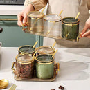 Acrylic Condiment Spice Jars,Condiment Spice Box With Lids and Spoons and Tray,Clear Plastic Condiment Canisters,Seasoning Box 4 Pack,Seasoning Box Set for Kitchen to Storage Salt,Paprika,Sugar by CozyNest Decor