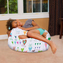 Posh Creations Bean Bag Chair for Kids, Teens, and Adults Includes Removable and Machine Washable Cover, Canvas Multi-Colored Hearts on White, 27in - Medium by TinyTreasures Baby Boutique