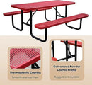 6FT Metal Picnic Tables for Outdoors, Commercial Rectangular Picnic Table and Bench Set for Outside, Patio, Garden, Backyard, Porch, Surface Mount, Red by GreenHaven Gardens