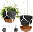 Hanging Planters for Indoor Outdoor Plants, 2 Pack Self Watering Hanging Pot with Drainage Holes, Removable Tray & 2 Kinds of Plant Hangers, 10'' Hanging Flower Pots for Home Garden Decor, Black by CozyNest Decor