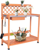 Outdoor Potting Bench & Wooden Gardening Work Station Planting Table with Metal Tabletop, Drawer, Storage, and Hooks by GreenHaven Gardens
