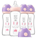 YOHKOH Natural Glass Baby Bottle with Natural Response Nipple, Newborn Anti-Colic Baby Bottles, Wide Neck Mushroom Cap Baby Bottle, Clear ((8.8oz (Pack of 4), Purple-A) by TinyTreasures Baby Boutique