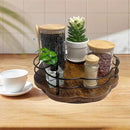 2 Pack, 11" & 12" Wooden Lazy Susan Turntable with Higher Metal Sides, 360° Rotating Lazy Susan Organization and Storage for Cabinet, Table Top, Kitchen, Countertop, Dining Table, Pantry, Coffee Bar by CozyNest Decor