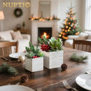 NUPTIO Wooden Box for Centerpiece Wedding: 6 Pcs Rustic Square Planter Box FarmhouseTable Fall Decor - 4×4" & 5×5" Whitewashed Small Wood Vases Flower Pots for Windowsill Home Garden