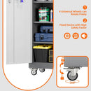 Aobabo 71" H x 32" W x 16" D Metal Storage Cabinet with Wheels, Garage Steel Storage Cabinet with 5 Adjustable Shelves and 4 Hooks for Home Office School, Assembly Required, Grey White by GreenHaven Gardens