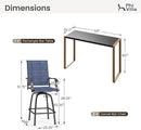 PHI VILLA 3 Piece Outdoor Bar Set, High Top Patio Bistro Table and Bar Chairs with Blue Textilene Fabric & Rustproof Metal Frame for Backyard, Balcony, Garden & Poolside by CozyNest Decor