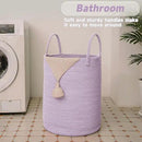 Large Woven Laundry Basket Hamper,60L Cotton Rope Storage Bin for Blankets,Toys and Clothes,Decorative Tall Nursery Hamper for Living Room,Baby Nursery,Bathroom and Bedroom,Purple by CozyNest Decor