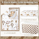 3 Pcs Baby Crib Bedding Set Safari Animals Dinosaurs Bear Woodland Animals Jungle Crib Set Includes Quilt, Fitted Sheet, Skirt for Baby Boy Girl(Brown,Teddy Bear) by TinyTreasures Baby Boutique