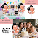Rose Gold Black Birthday Decorations for Girls Women - 54pcs Happy Birthday Banner, Crown Sash, Cake Topper, Confetti balloons, 3D Butterflies Decor, 4 Balloon Stands kits by TinyTreasures Baby Boutique