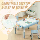 Multi Functional Kids Table and 2 Chairs Set, Graffiti & Building Blocks Double-Sided Tabletop, Toddler Play Table with Drawers, Large Storage Space, Gift for Boys/Girls, Blue by CozyNest Decor