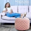 HIGOGOGO Round Stuffed Pouf Ottoman, Plaid Poufs with Foam Chunk Filling, Fluffy and Furry Pouf Foot Stool Storage Ottoman, 26 X 18 Floor Poufs Foot Rest for Living Room, Pink by CozyNest Decor