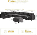 HOOOWOOO Modular Sectional Sofa,8 Pieces Sectional Couches for Living Room,164X66 L Shaped Cloud Couch with Ottoman Chaise Set(Grey Velvet Corduroy) by CozyNest Decor