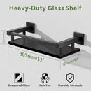 Alise Glass Shelves for Bathroom Wall, Tempered Glass Bathroom Shelf Wall Mounted, Modern Space Saving Floating Shelves 12 inch, Matte Black by CozyNest Decor