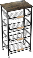 5-Layer Fruit Basket Kitchen Food Organizer and Rack, Stackable Storage Cart with Desktop, Pull-Out Hollow Metal Basket, Wheeled Sorting Rack Spice Rack, Black by CozyNest Decor