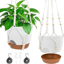 Hanging Planters for Indoor Outdoor Plants, 2 Pack Self Watering Hanging Pot with Drainage Holes, Removable Tray & 2 Kinds of Plant Hangers, 8'' Hanging Flower Pots for Home Garden Decor, White by CozyNest Decor
