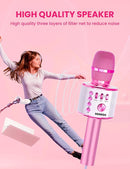 BONAOK Kids Karaoke Microphone, Wireless Bluetooth Microphone for Singing, Gift for Kids, Adults, Girls, Boys, Christmas Kids Toys Gifts for Ages 3, 4, 5, 6, 7, 8+ Years Old (Light Pinkcolor) by TinyTreasures Baby Boutique
