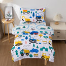 NTBED 4 Pieces Construction Toddler Bedding Set for Baby Boys,Tree Truck Vehicles Excavator Cars Printed, Includes Comforter, Flat Sheet, Fitted Sheet and Pillowcase,Blue by TinyTreasures Baby Boutique