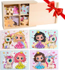 4-in-1 Princess Jigsaw Puzzles for Kids, Wood Puzzles for Kids Ages 3-5 48 Piece Wooden Puzzles for Toddlers 3-5, Wooden Puzzles for Toddlers, Essential Skills Gift for Girls Princesses by TinyTreasures Baby Boutique