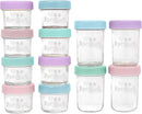 WeeSprout Baby Food Storage Glass Jars w/Lids (4/8 oz, 12 Pack) Pastel Variety, Snack, Reusable Small Containers, Fridge or Freezer, Microwave & Dishwasher Safe, Essentials for Infants by TinyTreasures Baby Boutique
