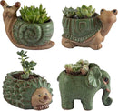 Small Succulent Pots with Drainage, Ceramic Animal Planter, Indoor Plant, Cute Cactus/Bonsai Flower Pots for Home Decor and Office Desk Decoration, A Set of 4 Pieces is Suitable as A Gift by GreenHaven Gardens