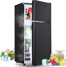 Mini Fridge with Freezer Small Refrigerator Double Door Dorm Fridge for Single Removable Shelves for Bedroom, Office, Dorm Black by CozyNest Decor