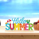 COCHIE Metal Hello Summer Sign, Summer Decorations for Home, Office, Shelf, Mantel, Indoor, Beach Slippers Tabletop Centerpiece Decoration, Watermelon Red Decor (Beach) by CozyNest Decor