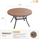 VICLLAX Round Patio Table with Adjustable Umbrella Hole for 6, All Weather Metal Outdoor Dining Table for Lawn Garden, 47.2" Outdoor Coffee Table, Walnut Wood-Like Tabletop by GreenHaven Gardens
