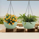 10 inch Hanging Planters Plant Pots for Indoor Outdoor Plants, 2 Pack Hanging Flower Pots with Drainage Holes and Chain for Garden Porch, Plastic Hanging Baskets for House Plants, Green by GreenHaven Gardens