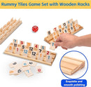 Upgraded Rummy Cube Game Set 4 Players with 4 Wooden Holders and 108 Rummy Melamine Tiles, Travel Family Board Game for Adults and Kids by TinyTreasures Baby Boutique