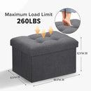 LINMAGCO Ottoman Storage Ottoman with Storage Small Foot Rest Stool Under Desk Stool Short Folding Footrest Linen Cloth Dark Gray 16X12X12IN