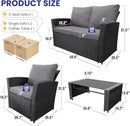 4 Piece Outdoor Patio Furniture Set,Wicker Conversation Sets Outdoor Sectional Patio Sofa Couch with Cushions & Coffee Table for Outside, Garden, Balcony, Porch,Black/Grey by GreenHaven Gardens