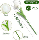 20pcs White Artificial Tulip Fake Flower 12.9 Inch Spring Mother's Day Easter Gift for Home Kitchen Wedding Decoration by CozyNest Decor