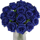 Blue Fake Roses Artificial Flowers - 16 Pcs Fake Artificial Roses Silk Flowers with Stems for Home Wedding Hotel Office Centerpiece Decor（Navy Blue） by CozyNest Decor
