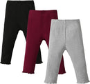 SOBOWO Baby Girl Leggings Pants Toddler Girls Solid Ribbed Pants 3 Pack Ruffle Bottoms Trouser Fall Winter Clothes 9M-3T by TinyTreasures Baby Boutique