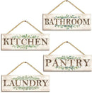 Bathroom Kitchen Laundry Pantry Sign Wall Decor 4 Piece, Wall Art with Plant Print, Rustic Farmhouse Wall Hanging Plaque Home Kitchen Decorative Bathroom, 4.7 x 13.7 inches by CozyNest Decor