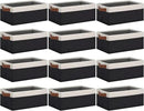 GhvyenntteS Storage Baskets for Shelves 12 Pack, Fabric Storage Bins with Leather Handles, Foldable Rectangular Storage Baskets for Organizing Home, Office (Black/White, 11.8" x 7.87" x 5.11") by CozyNest Decor