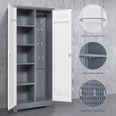 Garage Storage Cabinet,Broom Closet with Lock,Locking Cabinets with Hanging Rod & S-Hooks for School,Garage,Grey-White by CozyNest Decor