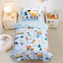 NTBED 4 Pieces Construction Toddler Bedding Set for Baby Boys, Truck Vehicles Excavator Cars Printed, Includes Comforter, Flat Sheet, Fitted Sheet and Pillowcase,Light Blue by TinyTreasures Baby Boutique