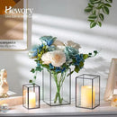 Glass Hurricane Candle Holder Large - Hewory 18pcs Black Rectangle Flower Holders Centerpiece for Table, Tall Floor Square Pillar Candle Lantern for Wedding, Anniversary, Party, Fireplace, Dining Room by CozyNest Decor