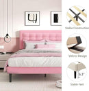 King Size Bed Frame with Headboard, Platform Bed Frame with Velvet Upholstered Button Tufted Headboard, Wood Slats Support, No Box Spring Needed, Mattress Foundation, Easy Assembly, Pink by CozyNest Decor