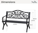PHI VILLA 50-Inch Cast Iron Steel Frame Garden Bench Outdoor Patio Bench Chair w/Floral Design Backrest, Slatted Seat for Park, Yard & Porch, Black by GreenHaven Gardens