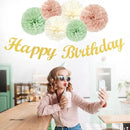 Sage-Green Blush-Pink Birthday Garland Party-Decorations - 14pcs Happy Banner 21st Spring Paper Flowers Lanterns Beige Tissue Pom Poms,Boho Streamers Fans,Neutral Rustic Hanging Supplies Decor Hugfond by CozyNest Decor