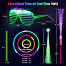 148 PCS Glow in the Dark Party Supplies, 16 Fiber Optic Wands, 14 LED Glasses, 100 Glow Sticks and 18 LED Hair Clips Fiber Optic for Neon Party, Wedding, Birthday, Concert, New Year by TinyTreasures Baby Boutique