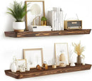 36"x6.8"x1.6" Slanted Floating Wall Shelves 2-Pack - Rustic Brown Finish, Heavy-Duty Solid Wood Design with Hidden Brackets - Perfect for Living Room, Kitchen, Bathroom, or Office by CozyNest Decor