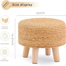 Handwoven Round Ottoman, Natural Water Hyacinth Outdoor Patio Pouf Seagrass Low Stool with Wood Legs, Soft Padded Footrest for Living Room Bedroom Garden, Natural by CozyNest Decor