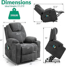 VIVIJASON Power Lift Chair Electric Recliner for Elderly Heated Vibration Massage Fabric Recliner Chair with 2 Remote Controls, Cup Holders, Side Pockets & USB Ports for Living Room (Grey) by CozyNest Decor