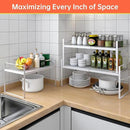 Adjustable Kitchen Shelf Organizer 9", (2 Pack) Heavy-Duty Cabinet Shelves for Countertop, Pantry & Microwave, Expandable Space-Saving Storage Rack with Non-Slip Pads, White by CozyNest Decor