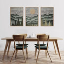 HLNIUC Mountain Framed Canvas Wall Art,Large Green Forest Woodcut Wall Decor Set of 3(16”x24”)Abstract Sun Forest Pine Trees Wall Painting,Rustic Sun Nature Landscape Art Print for Living Room,Bedroom by CozyNest Decor