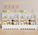 Wood Kid Storage Cubby, Toy Storage Organizer with Bookshelf, 32"L x 15"D x 31"H Montessori Toy Shelf, Nursery Book Shelves, Wooden 4-Cubby Children Book Shelf for Playroom Classroom, White by CozyNest Decor