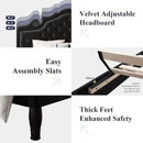 Allewie Full Size Bed Frame with Adjustable Velvet Tiara Headboard, Upholstered Diamond Button Tufted Platform Bed, Wood Slats Support, No Box Spring Needed, Black by CozyNest Decor